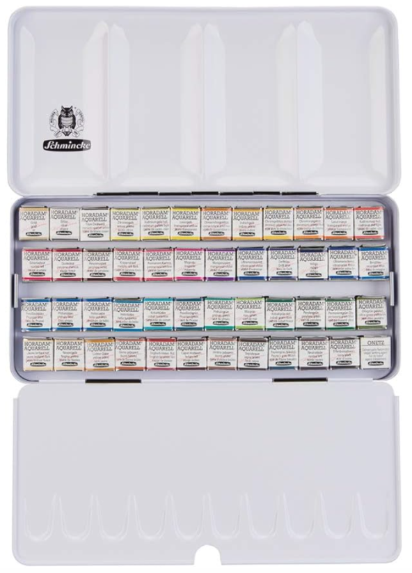 Caja metálica acuarelas Schmincke Horadam 48 godets para artistas profesionales